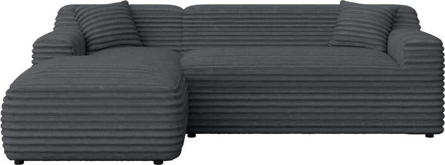 Tmavě šedá manšestrová rohová pohovka (levý roh/s lenoškou) Martin – Ropez