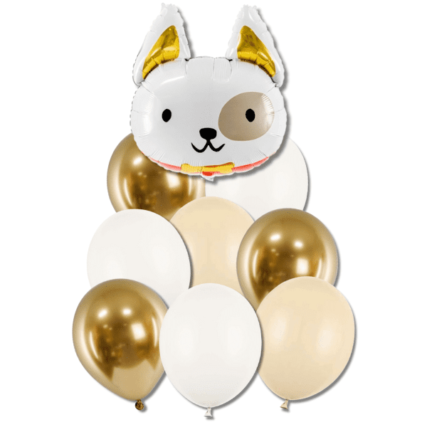 Balónkový buket - Pejsek bílo-zlatý 9ks