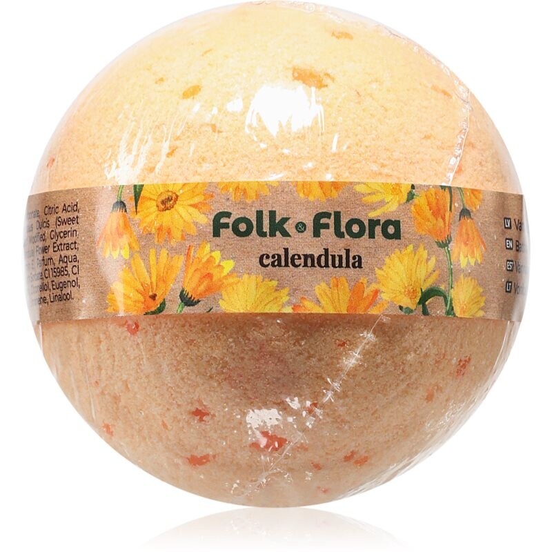 Folk & Flora Calendula šumivá koule do koupele s měsíčkem lékařským 130 g