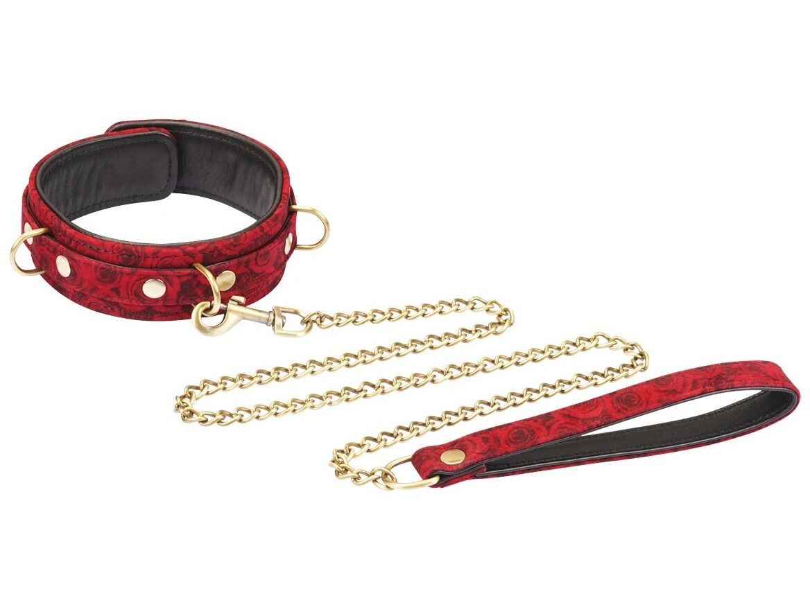 Liebe Seele Kožený obojek s vodítkem Red Rosy - Liebe Seele