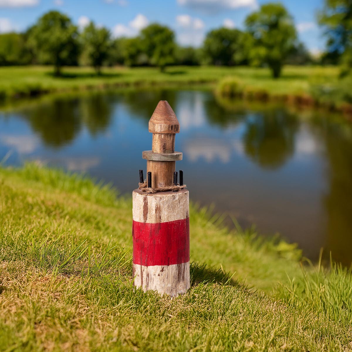 Dekorace Dřevěný maják, bílo-červený, 32 cm