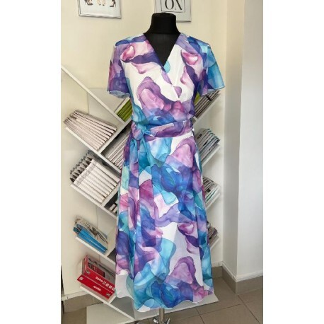 Zavinovací šaty lila - tyrkys KASANDRA - MIDI délka, Velikost 44, Barva Barevná Bellezza 0020004