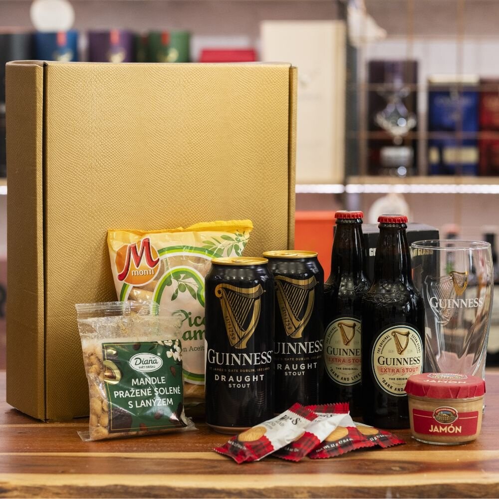 Dárková Krabice s Alkoholem - Guinness Stout Draught 2×0,44l 4,2% + Guinness Extra Stout 0,33l 5%