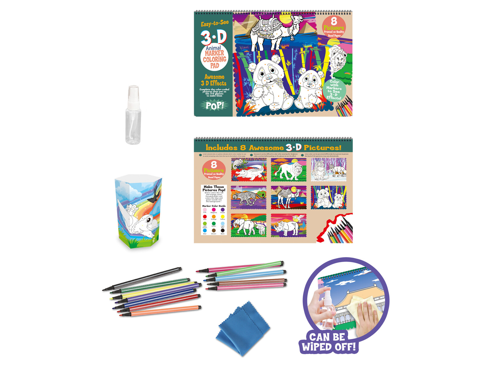 Omalovánky stíratelné 8 obrázků 28x21,5 cm