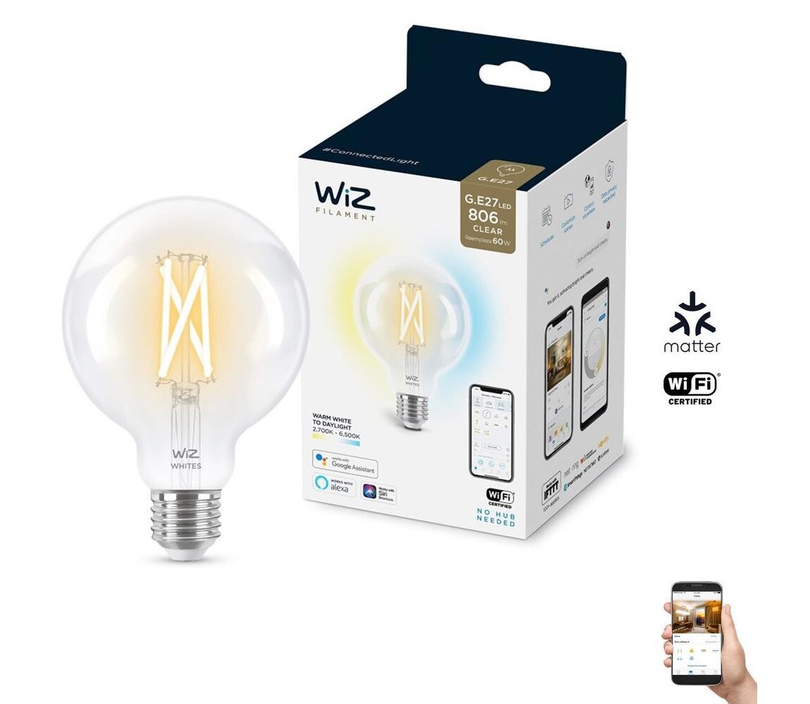 WiZ LED Stmívatelná žárovka G95 E27/6,7W/230V 2700-6500K CRI 90 Wi-Fi - WiZ