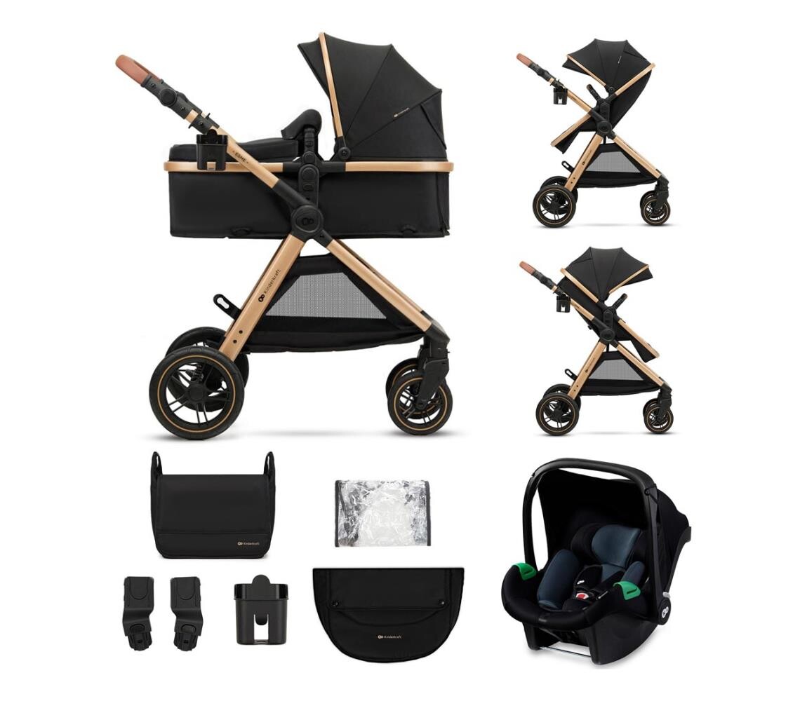 Kinderkraft KINDERKRAFT - Kombinovaný kočárek 3v1 ESME Pure black + autosedačka MINK PRO