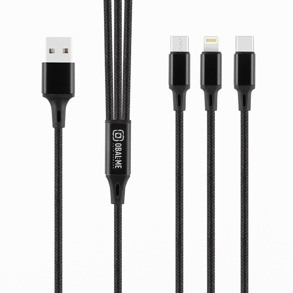 Kabel OBAL:ME 3v1 AllConnect Fast Charge USB-A-USB-C, Lightning, Micro-USB 1.2m Black