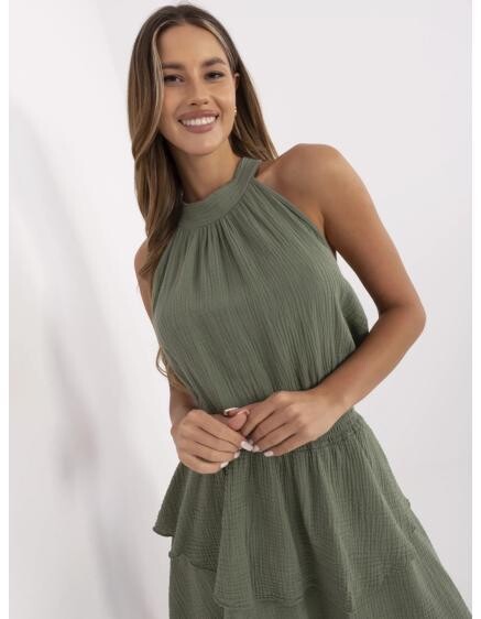 Mušelínové šaty s vázáním na zádech khaki