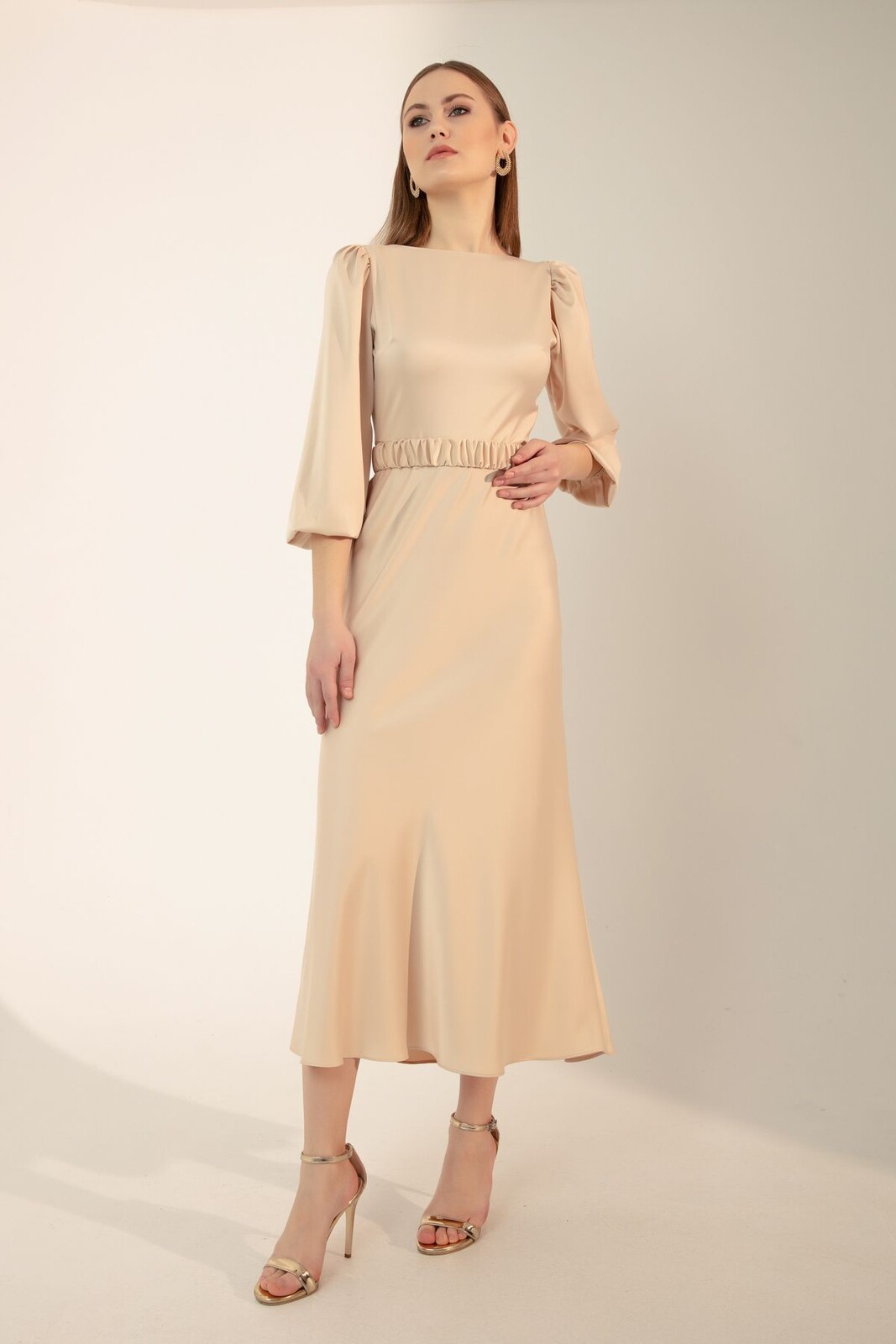 Lafaba Women's Ecru Long Balloon Sleeve Engagement Dress