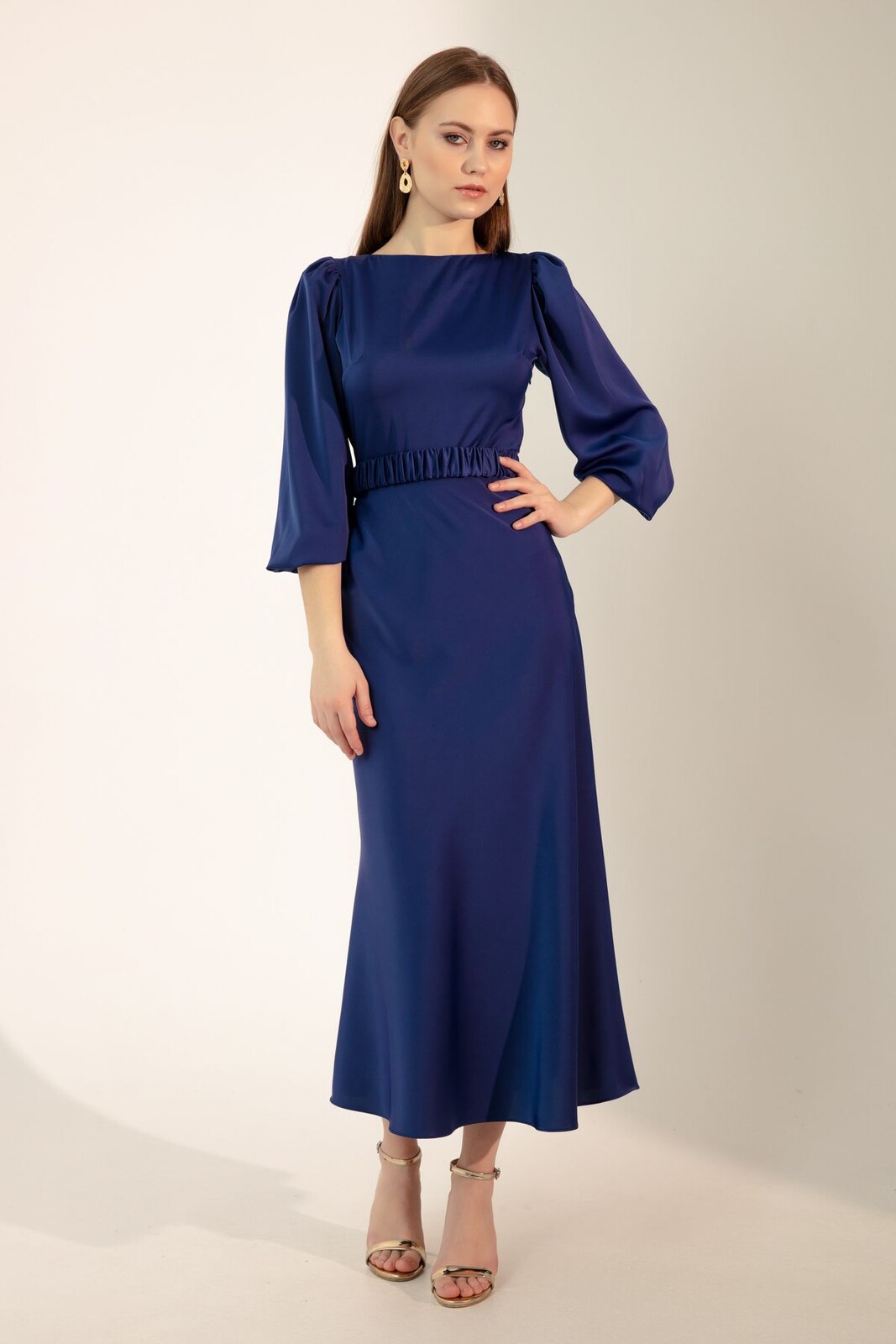 Lafaba Women's Saxe Blue Long Balloon Sleeve Engagement Dress