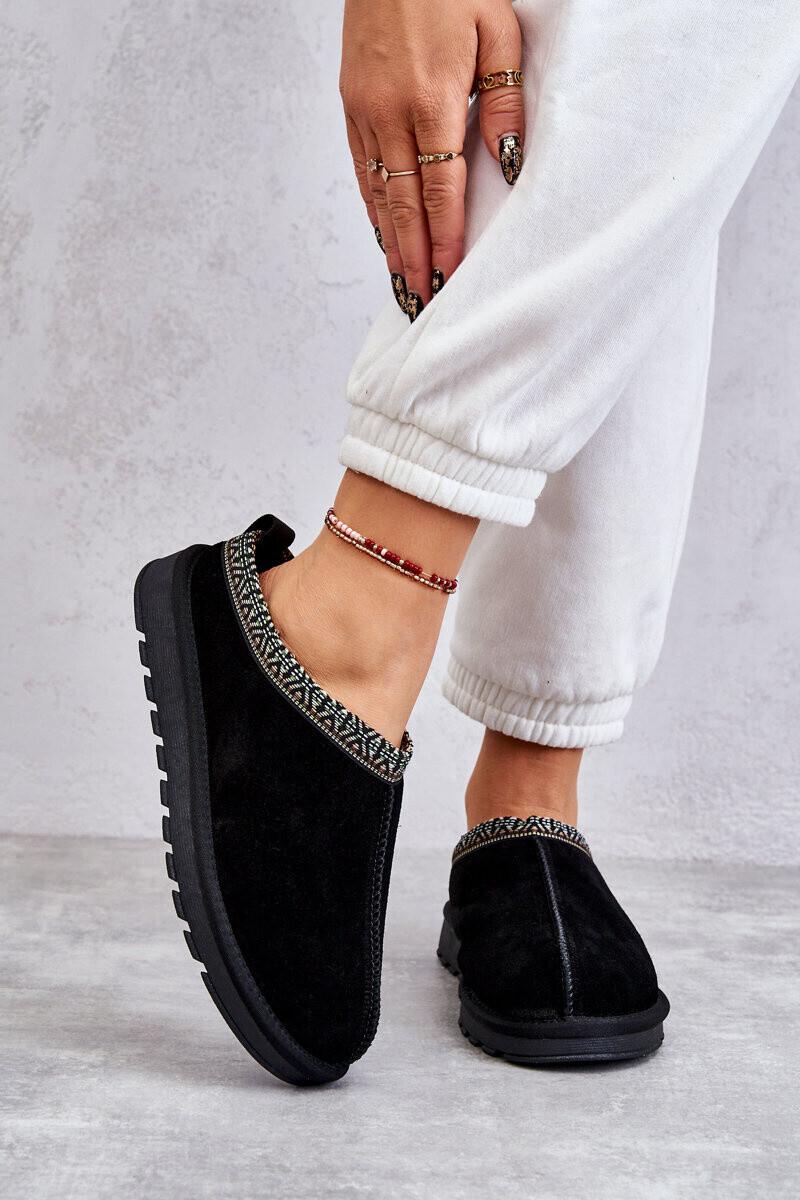 FS1 Dámské semišové pantofle s kožíškem černá Buffie