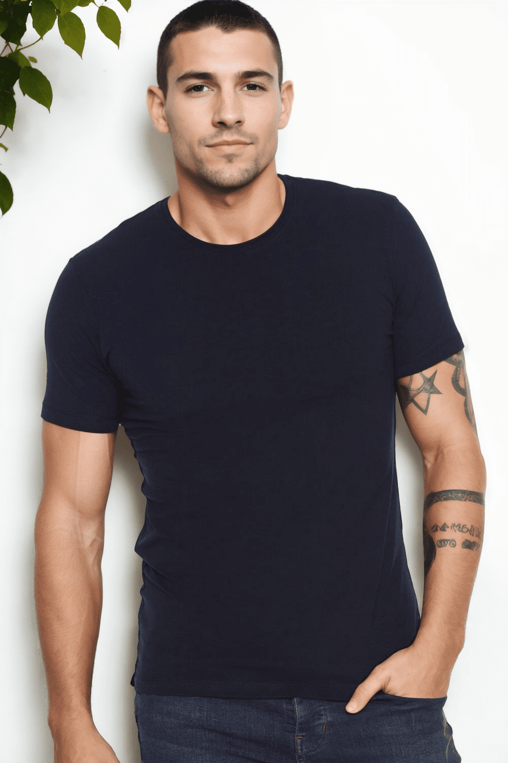 T9569 DEWBERRY BICYCLE COLLAR MEN'S T-SHIRT-NAVY BLUE