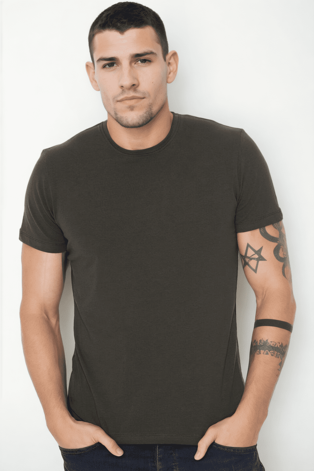 T9569 DEWBERRY BICYCLE COLLAR MEN'S T-SHIRT-KHAKI