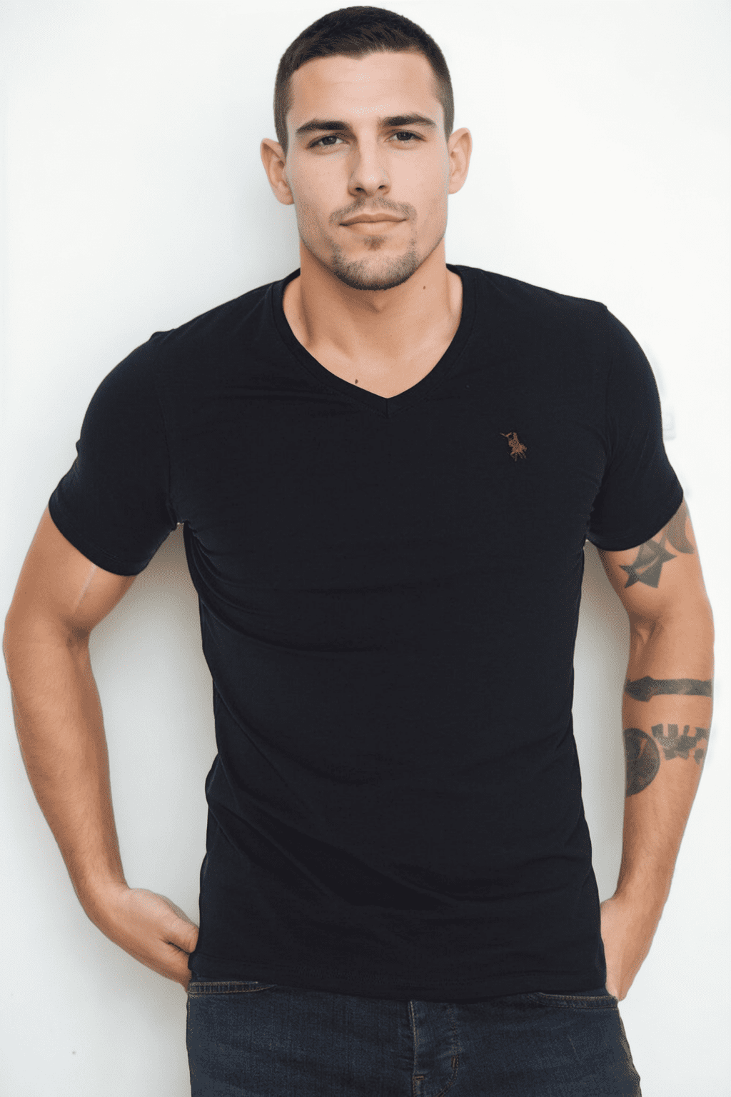 T9568 DEWBERRY V-NECK MEN'S T-SHIRT-NAVY BLUE