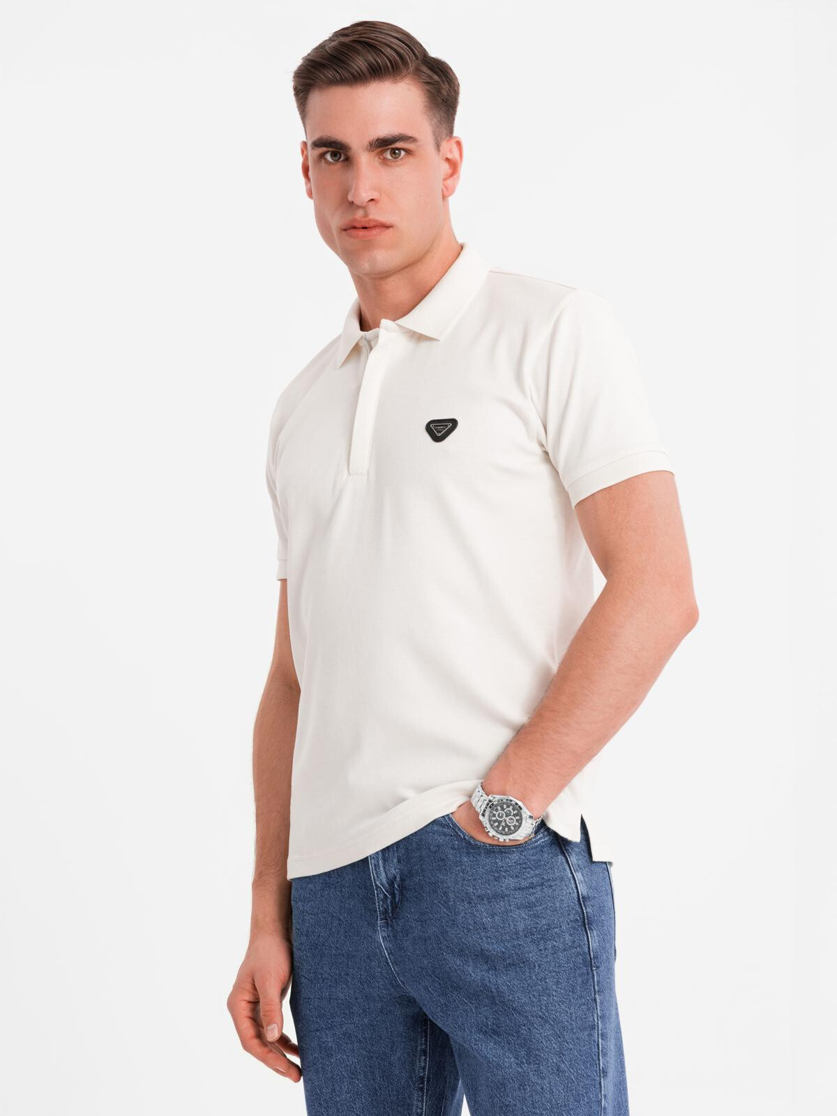 Ombre Men's polo shirt with zipper neckline - white