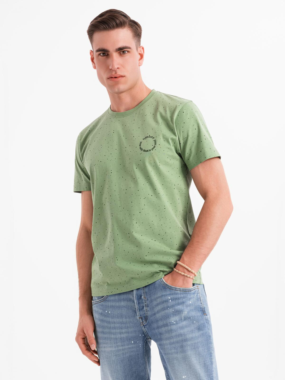 Ombre Men's printed cotton t-shirt with round neckline - green