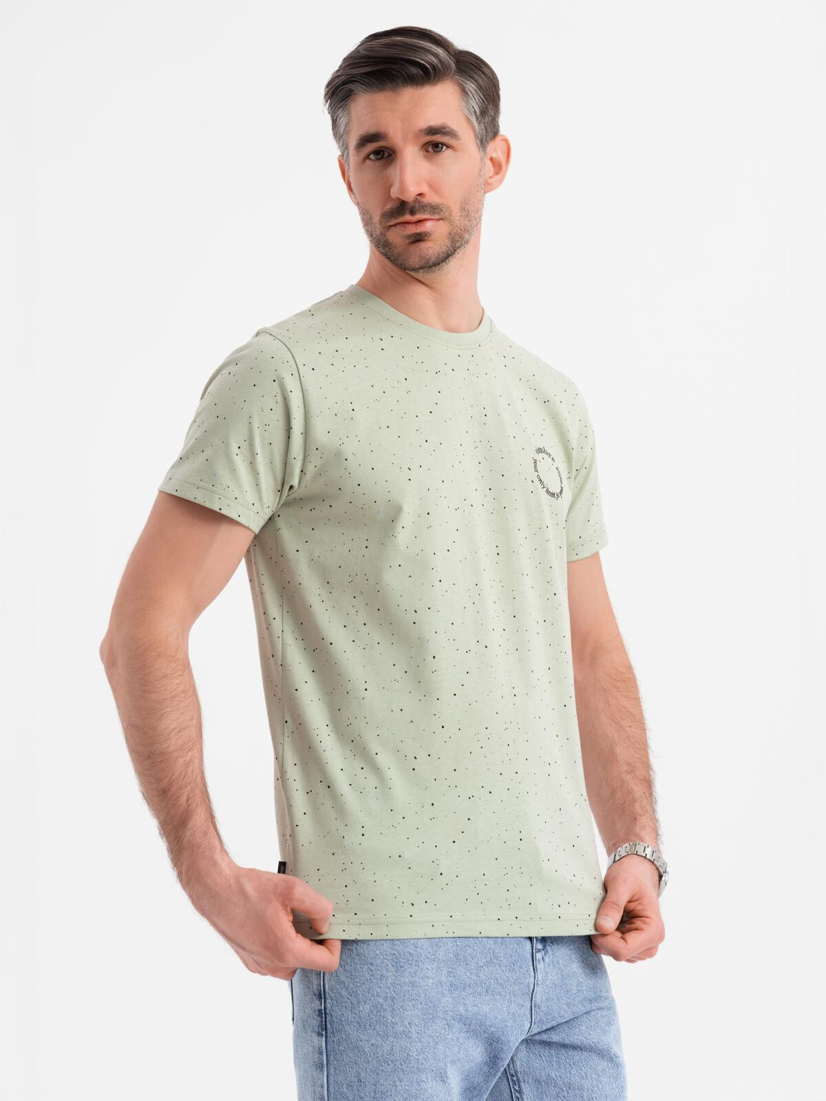 Ombre Men's printed cotton T-shirt with round neckline - mint