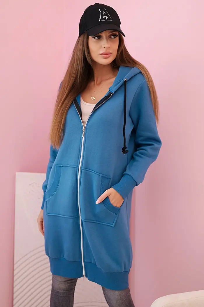 Kesi Dámská zateplená mikina s kapucí a zipem džínovina