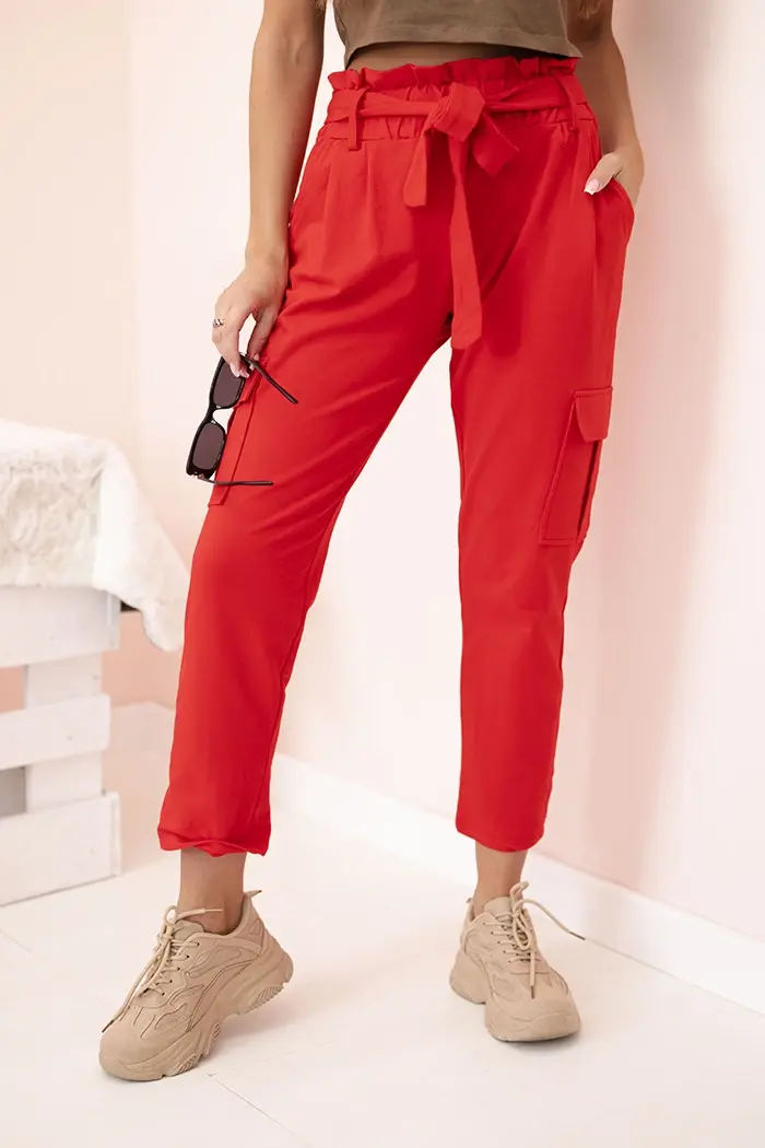 Kesi Dámské cargo kalhoty s vysokým pasem červený