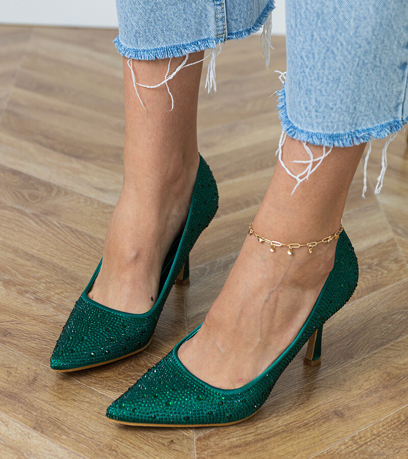 D/CEO Green satin pumps with rhinestones Kortis