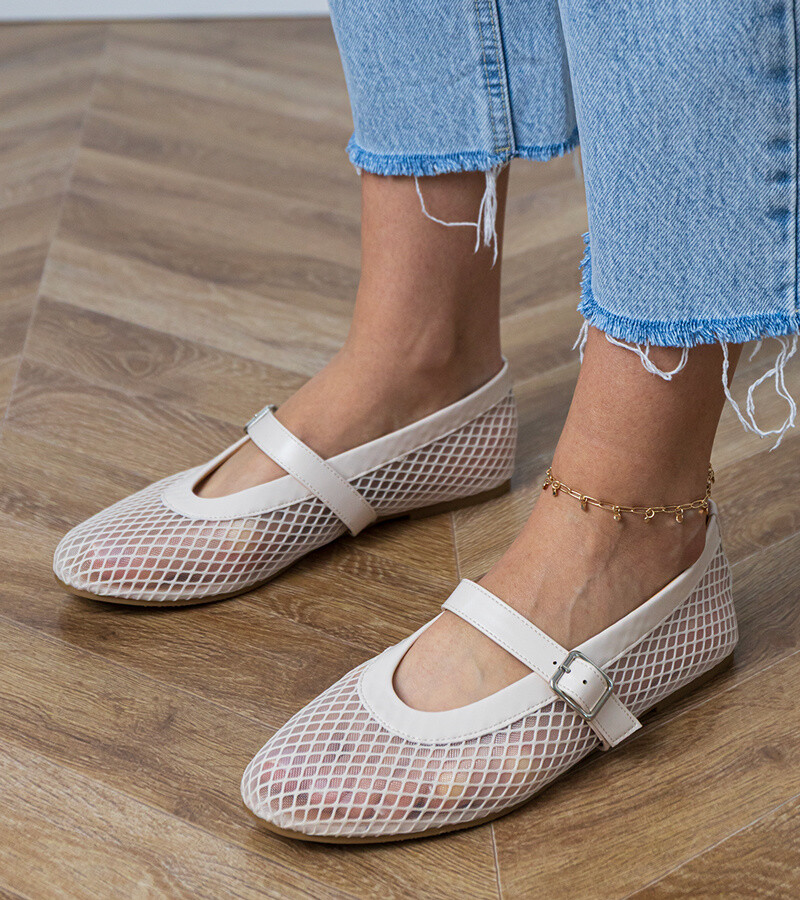 D/CEO Beige mesh ballet flats with buckle Turina