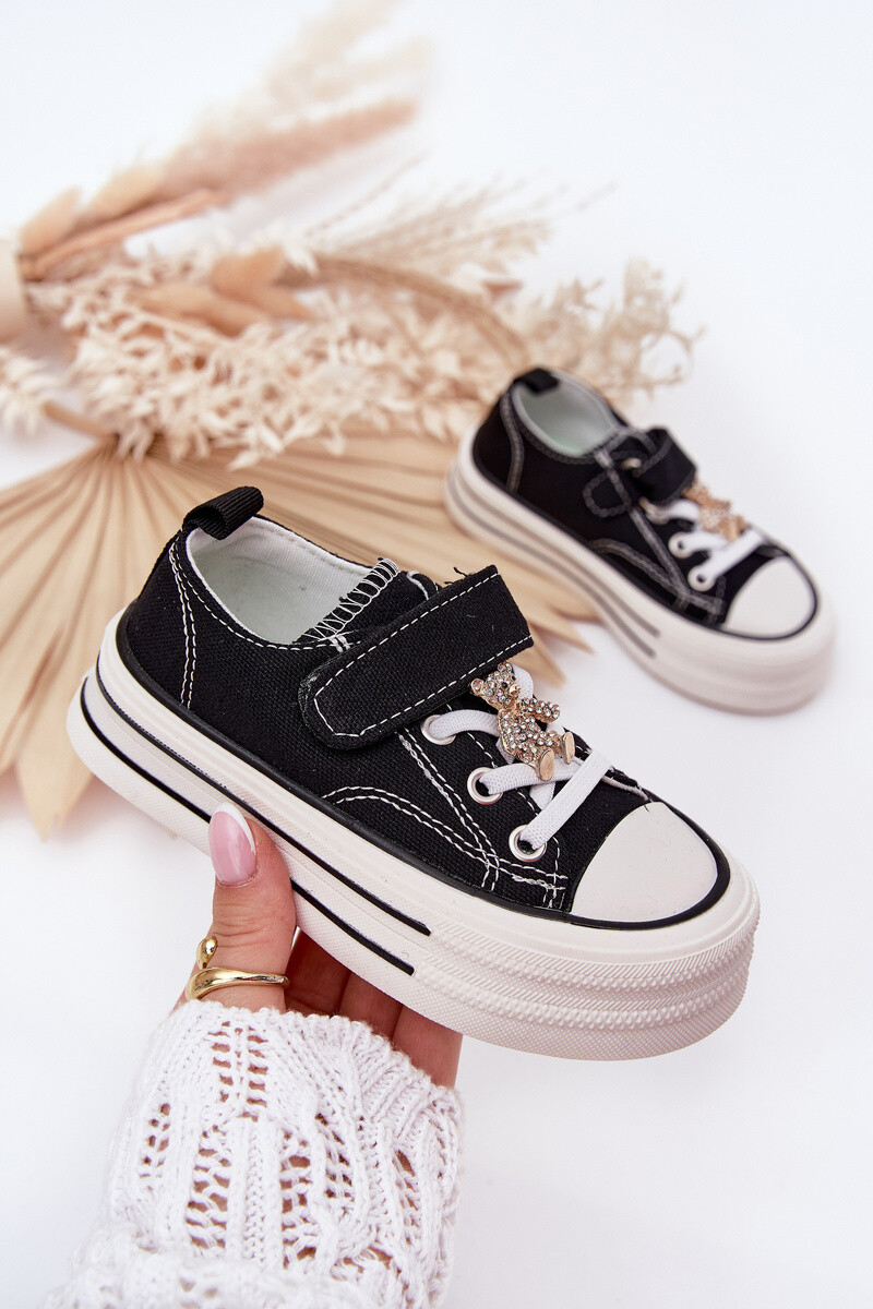 Boto Dívčí Tenisky Se Zlatým Klipem Medvěd Černé Solena