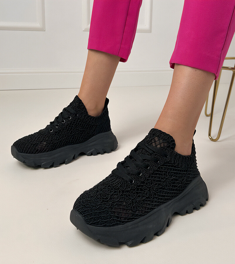 D/CEO Black perforated platform sneakers Brokes