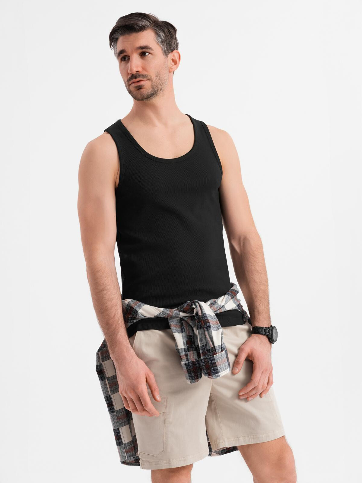Ombre Men's cotton basic t-shirt with straps - black