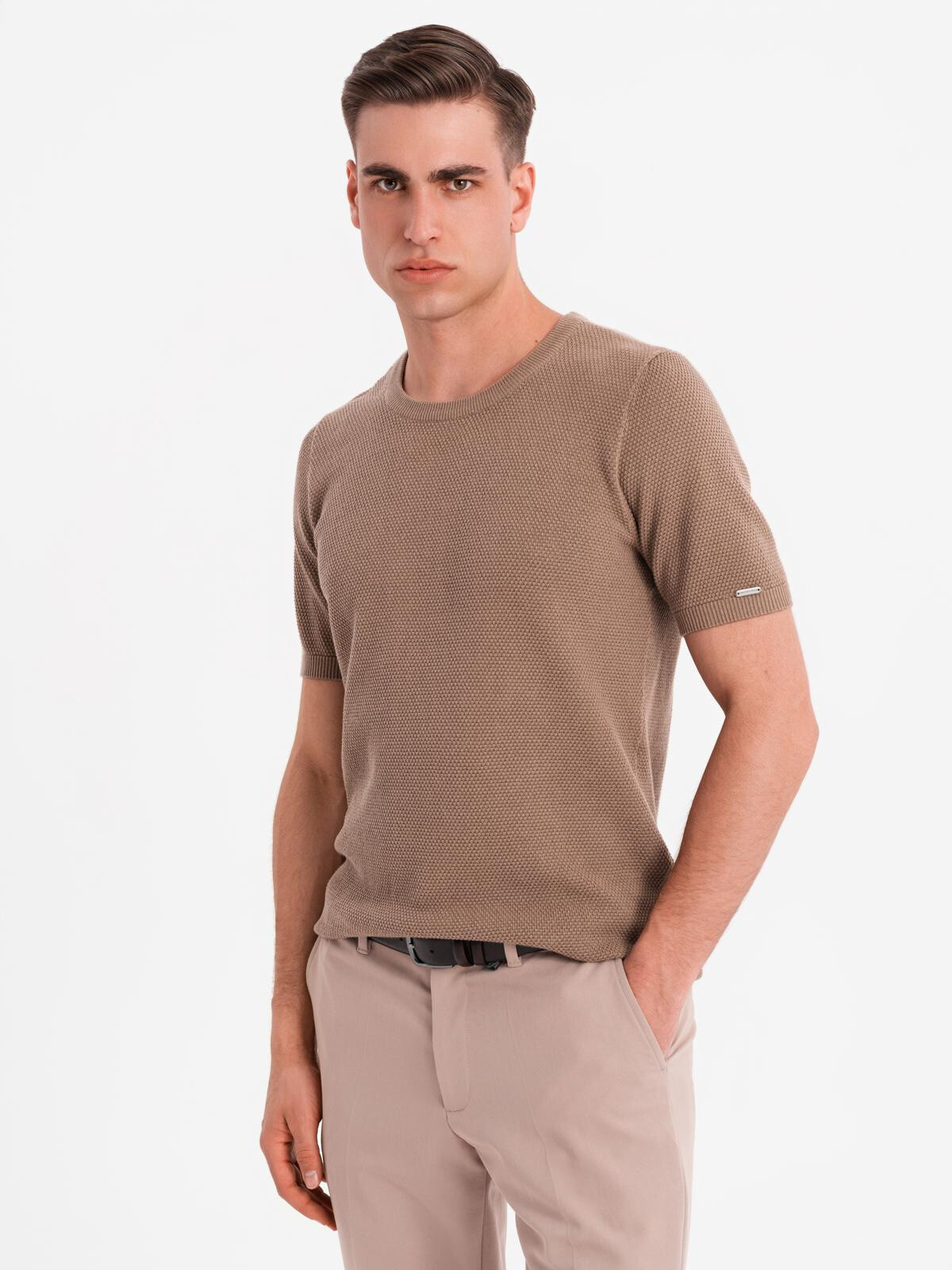 Ombre Men's fine-textured knit shirt - light brown