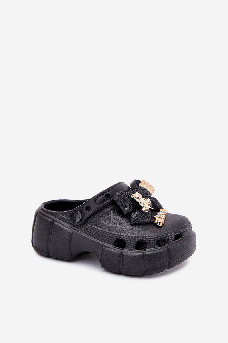 Boto Dětské Sandály Dívčí Pěnové S Mašlí A Dekoracemi Černé Selvana