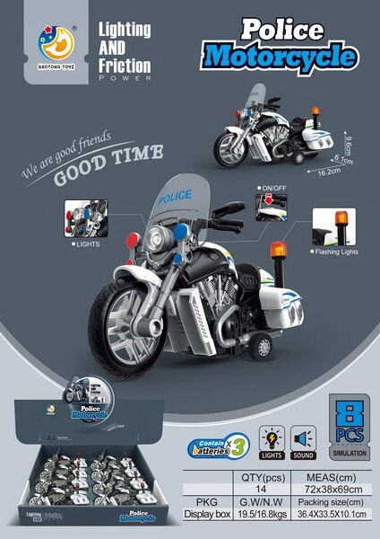 Motorka policie na setrvačník s efekty 16 cm