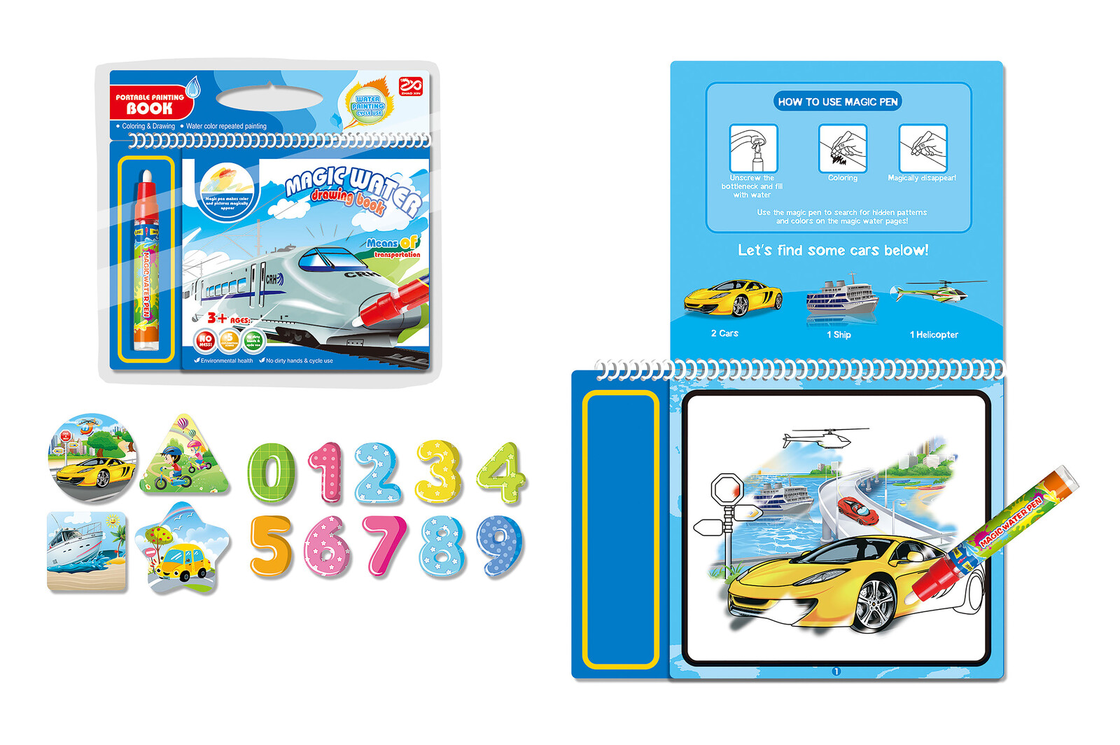 Vodní malování dopravní prostředky 24x23 cm