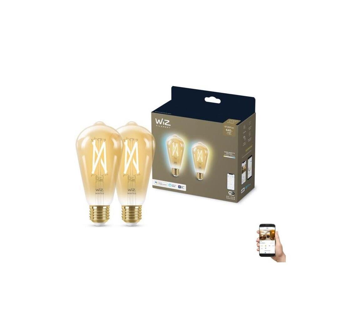 WiZ SADA 2x LED Stmívatelná žárovka VINTAGE ST64 E27/6,7W/230V 2000-5000K Wi-Fi -WiZ