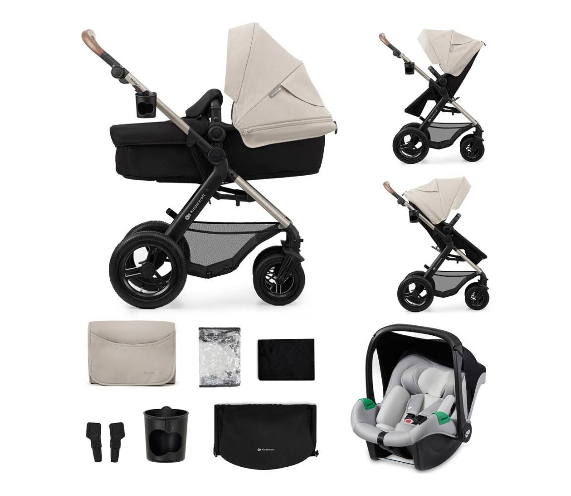 Kinderkraft KINDERKRAFT - Kombinovaný kočárek 3v1 MOOV 2 AIR Moonlight grey + autosedačka