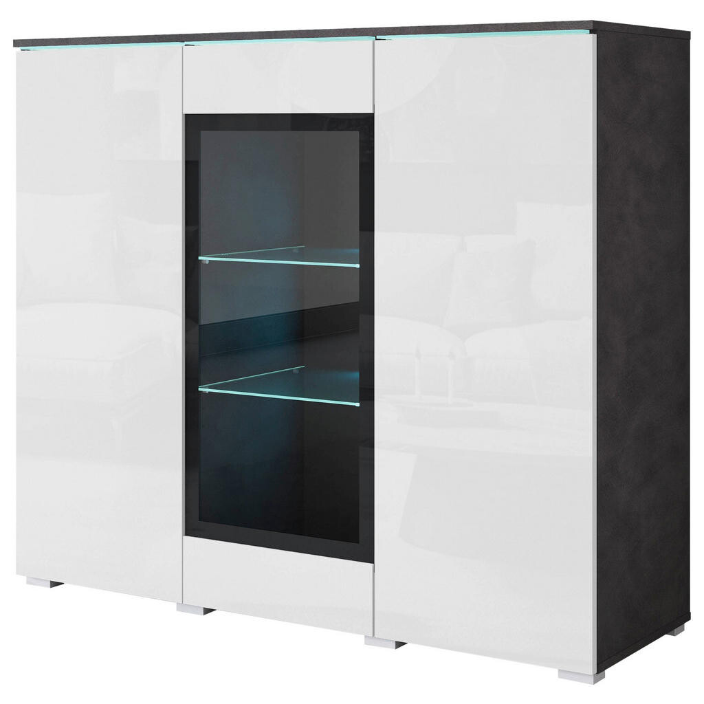 P & B VYSOKÁ KOMODA, antracitová, vysoce lesklá bílá, 120/103,3/39,5 cm