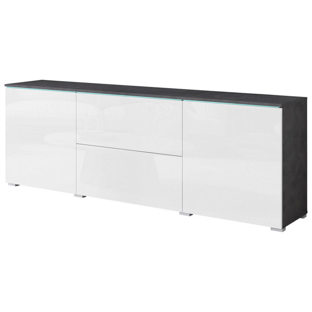 P & B NÍZKÁ KOMODA, antracitová, vysoce lesklá bílá, 180/61,8/34,5 cm