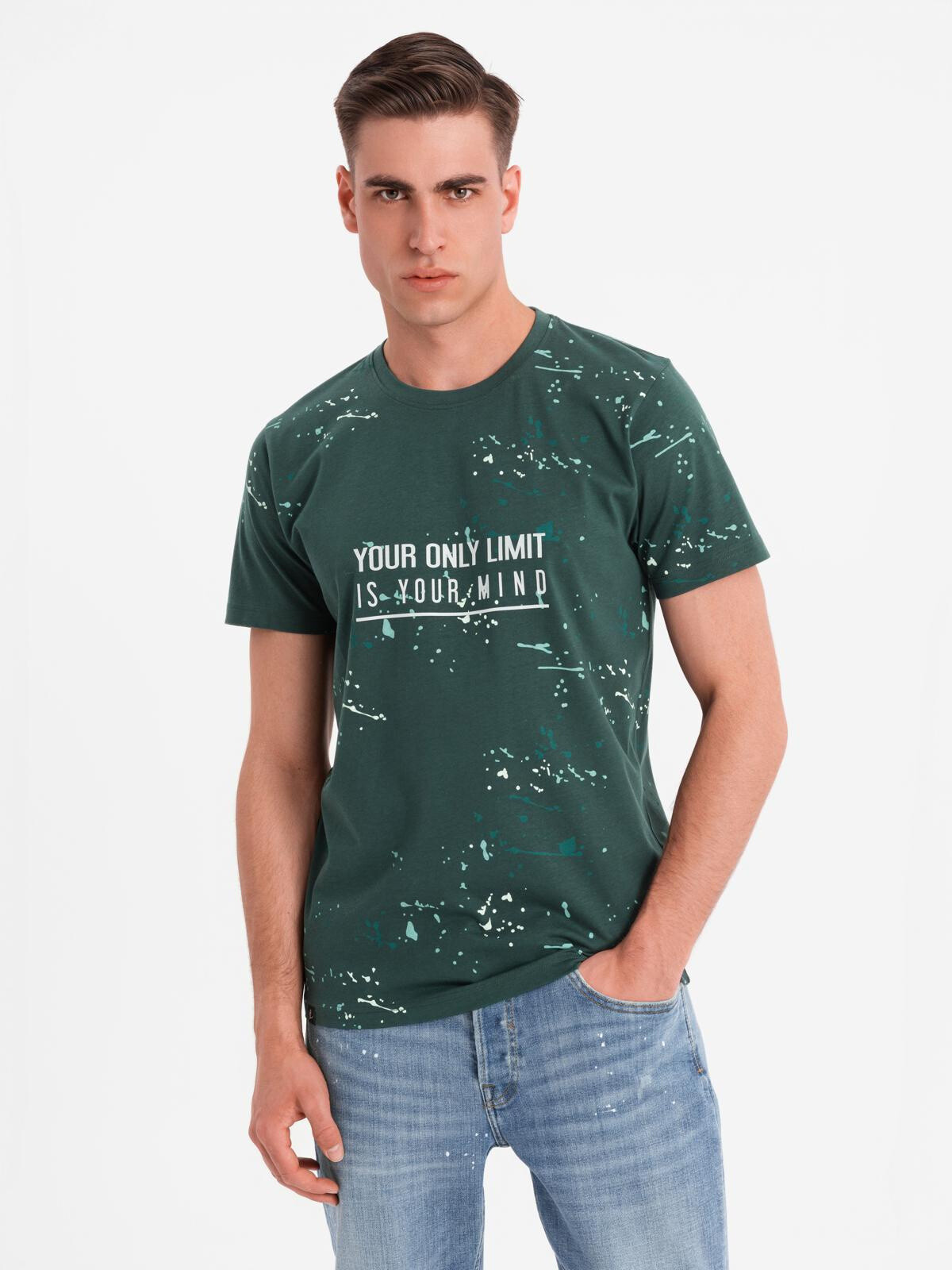Ombre Men's printed t-shirt with round neckline - green
