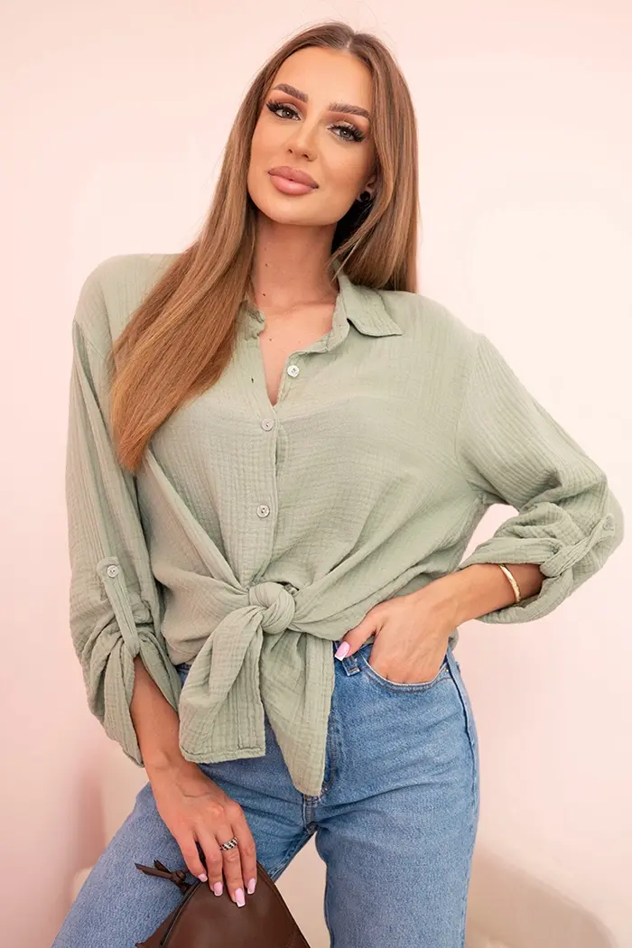 Kesi Włoski Bavlněná mušelínová košile oversize světlá khaki