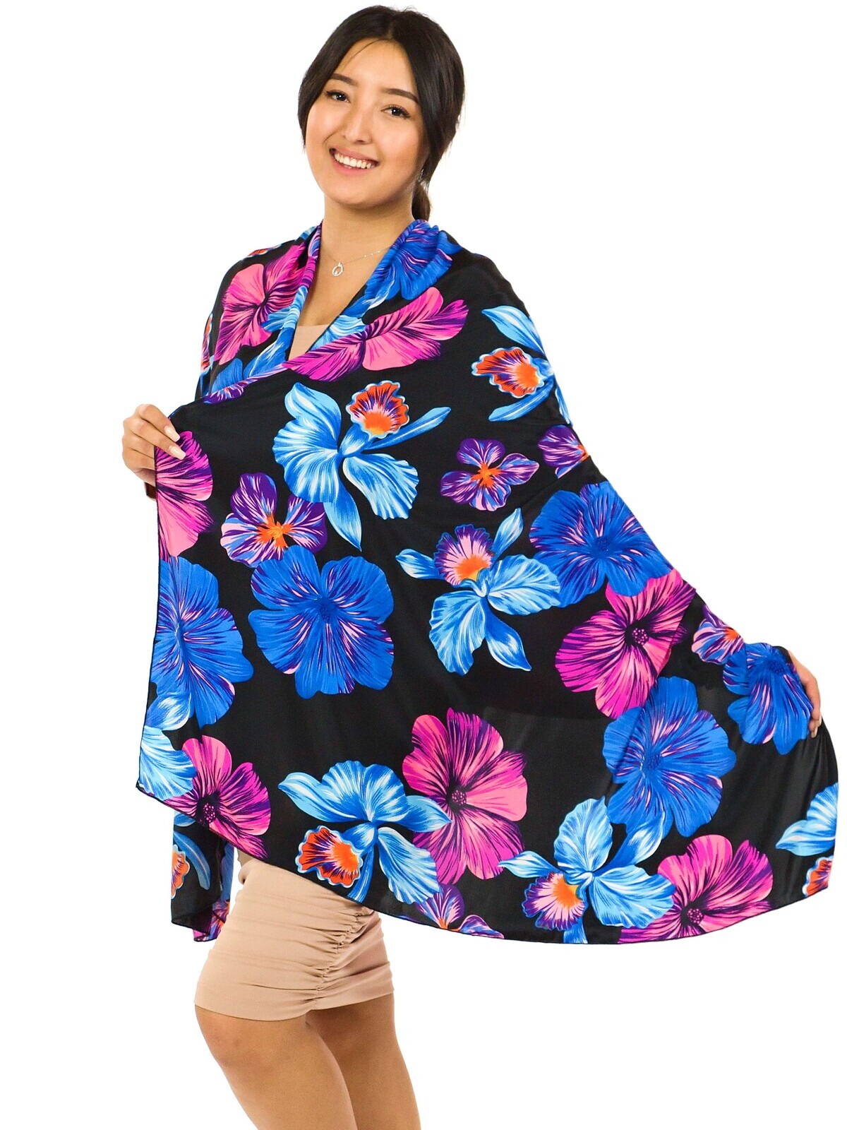 Maxi šátek Ibišek - černá s modrou