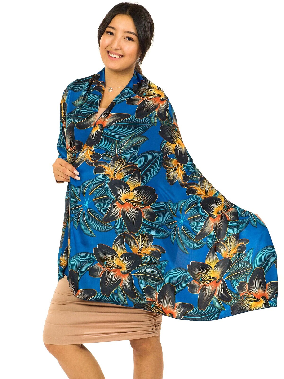 Maxi šátek Taya - modrá se zlatou