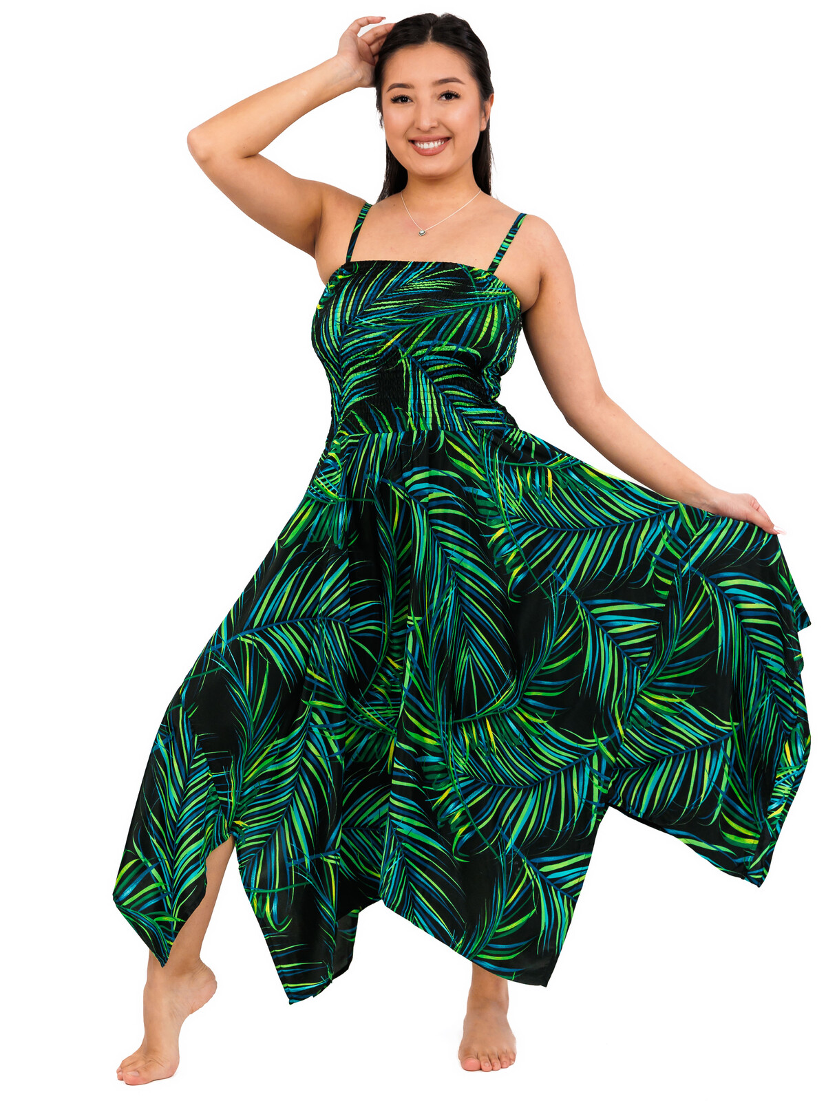 Himalife Šaty-sukně 2v1 Dawa Listy-zelené Velikost: S/M