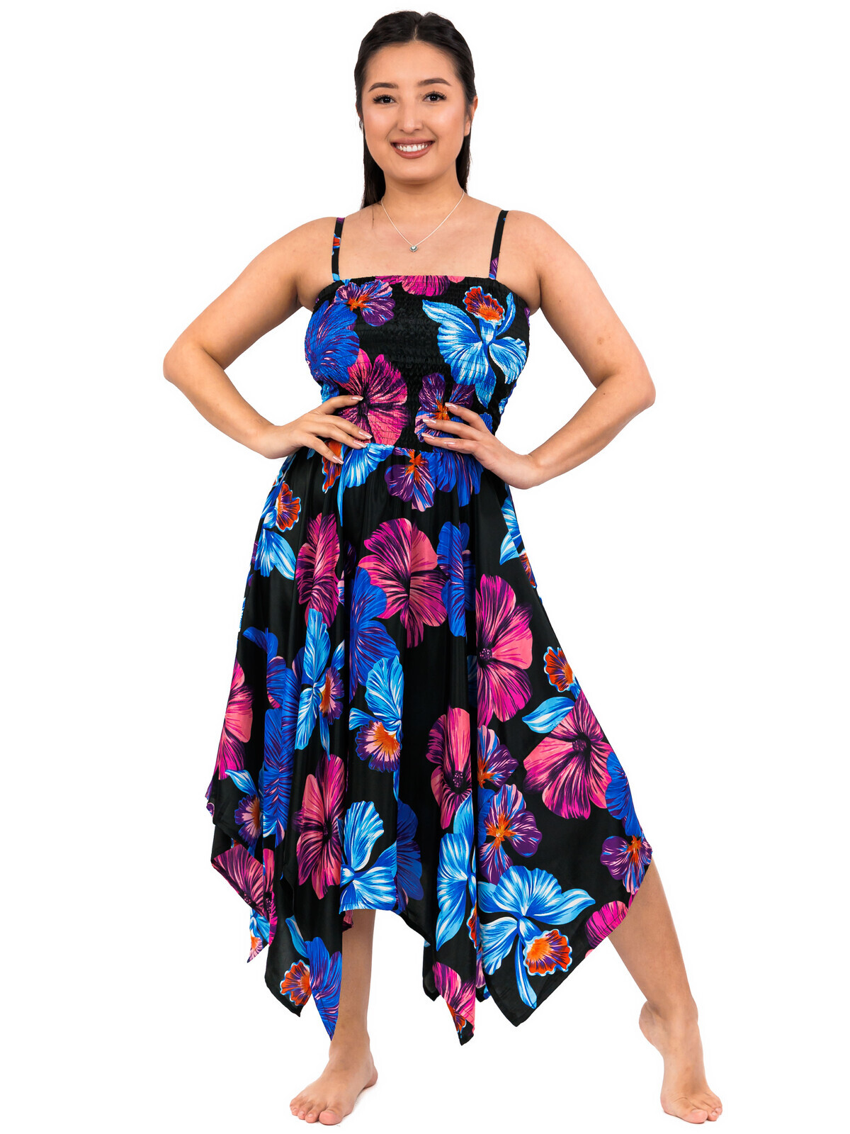 Himalife Šaty-sukně 2v1 Dawa Ibišek-černá s modrou Velikost: S/M