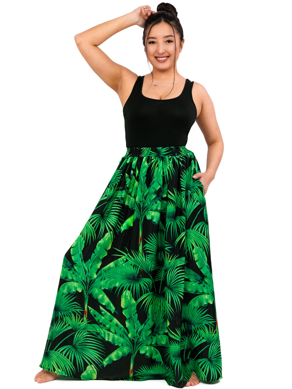 Himalife Maxi sukně s kapsami Jungle - černá se zelenou Velikost: S/M