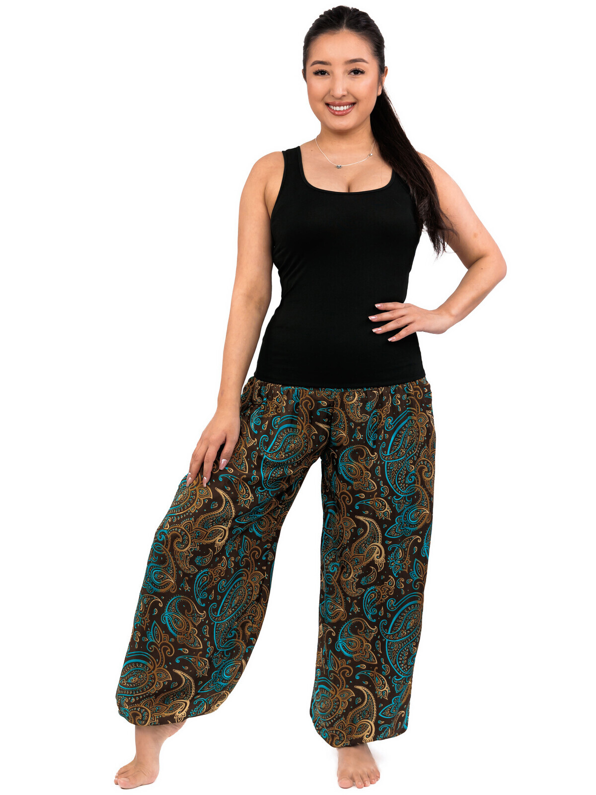 Himalife Kalhoty s kapsami Siera - hnědá s tyrkysovou Velikost: S/M