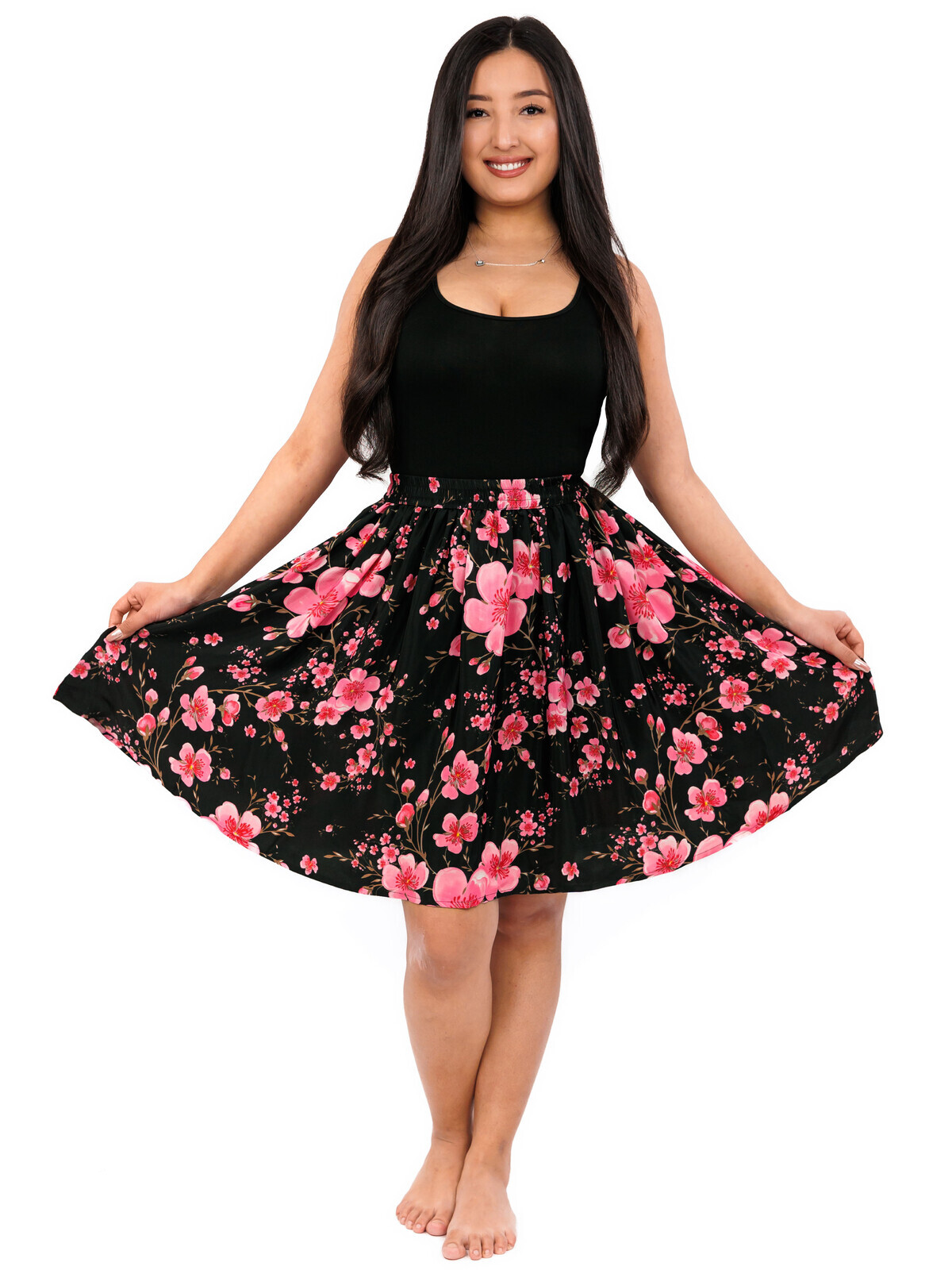 Himalife Kolová sukně s kapsami Amaris - černá s růžovou Velikost: S/M