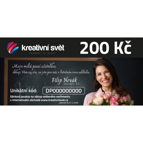 Dárek pro paní učitelku - poukaz na 200 Kč