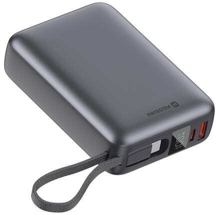Swissten Power bank 20000 mAh 45W s integrovaným kabelem USB-C / šedá