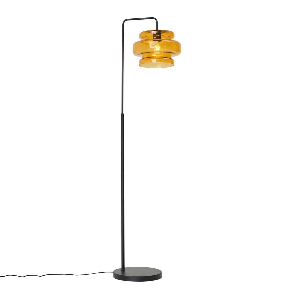 Retro stojací lampa černá s oranžovým sklem - Denise