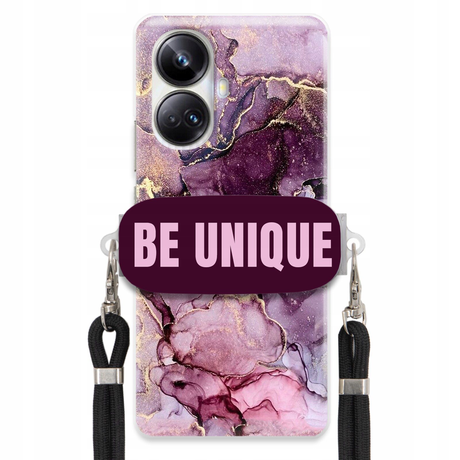 Pouzdro pro Realme 10 Pro Plus 5G Uchywt Šňůra Černá Unique Fialová Mramorová