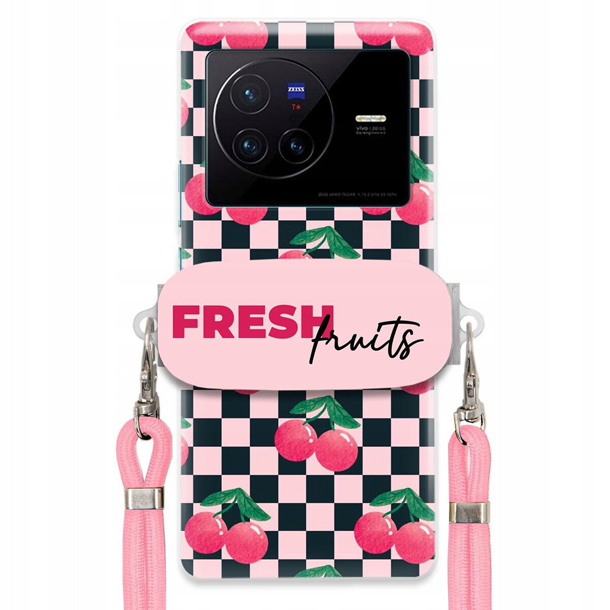 pouzdro na Vivo X80 Růžové vodítko Funkční rukojeť Fresh Fruits Šachovnice